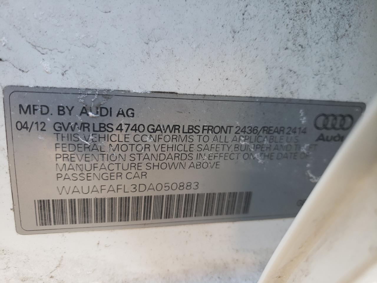 Photo 10 from auction – 2013 AUDI A4 PREMIUM with VIN WAUAFAFL3DA050883