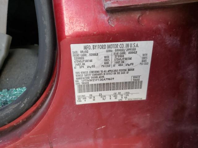 Photo 10 from auction – 2003 FORD F-250 with VIN 1FTNW21F13EA79639
