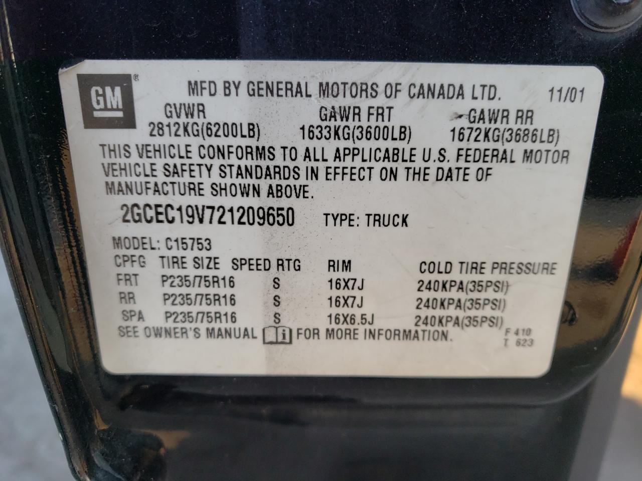Photo 10 from auction – 2002 CHEVROLET SILVERADO with VIN 2GCEC19V721209650