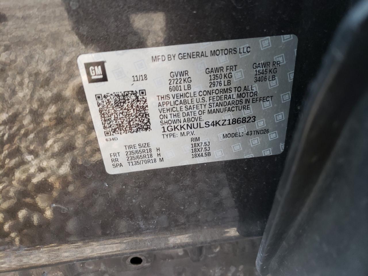 Photo 10 from auction – 2019 GMC ACADIA SLT with VIN 1GKKNULS4KZ186823