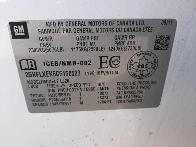 Photo 10 from auction – 2012 GMC TERRAIN SL with VIN 2GKFLXEK6C6150523