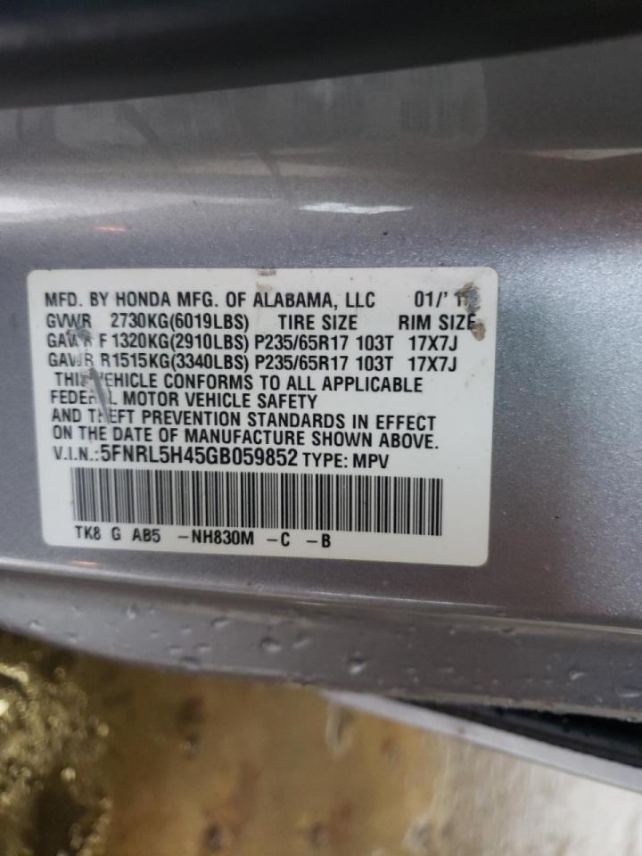 Photo 10 from auction – 2016 HONDA ODYSSEY EX with VIN 5FNRL5H45GB059852