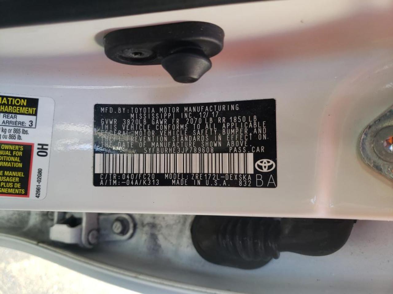 Photo 10 from auction – 2018 TOYOTA COROLLA L with VIN 5YFBURHE3JP789608