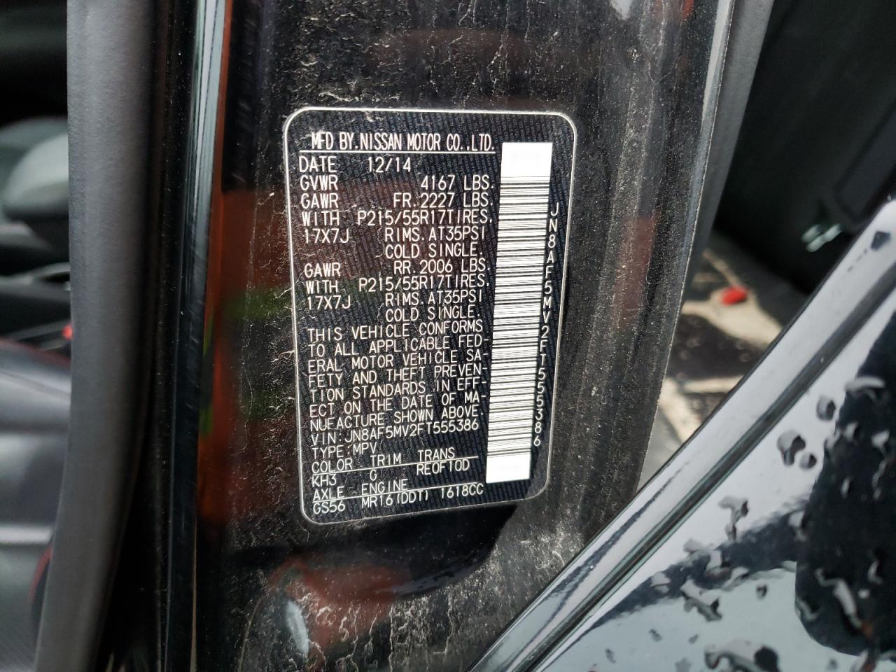 Photo 10 from auction – 2015 NISSAN JUKE S with VIN JN8AF5MV2FT555386
