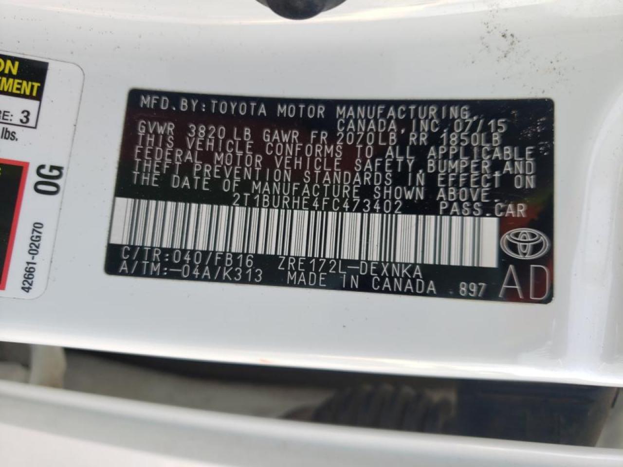 Foto 10 de la subasta – 2015 TOYOTA COROLLA L con VIN 2T1BURHE4FC473402