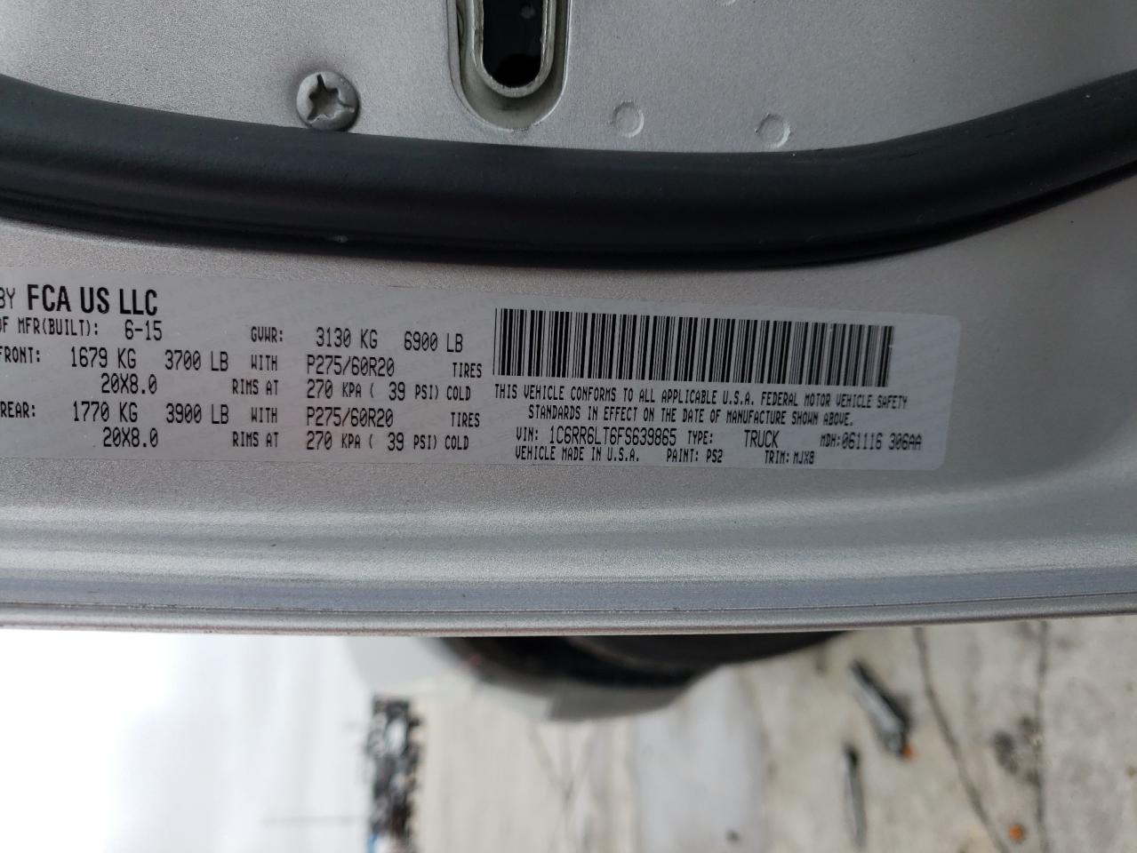 Photo 10 from auction – 2015 RAM 1500 SLT with VIN 1C6RR6LT6FS639865