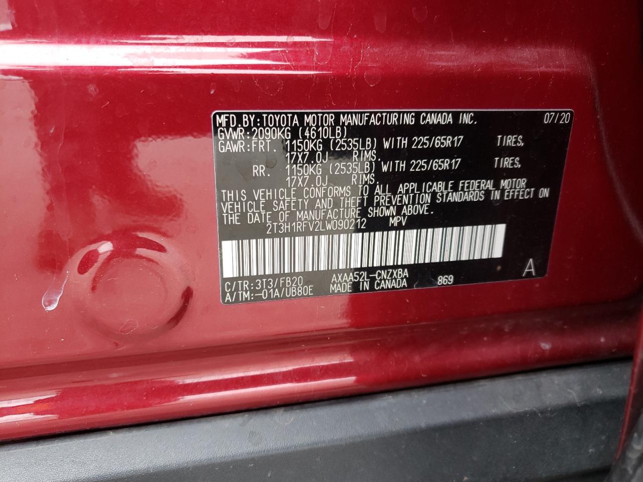 Photo 10 from auction – 2020 TOYOTA RAV4 LE with VIN 2T3H1RFV2LW090212