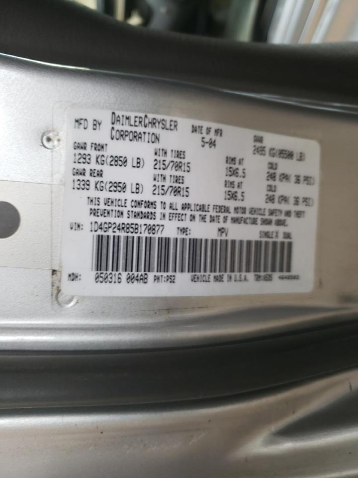 Photo 10 from auction – 2005 DODGE GRAND CARA with VIN 1D4GP24R85B170877