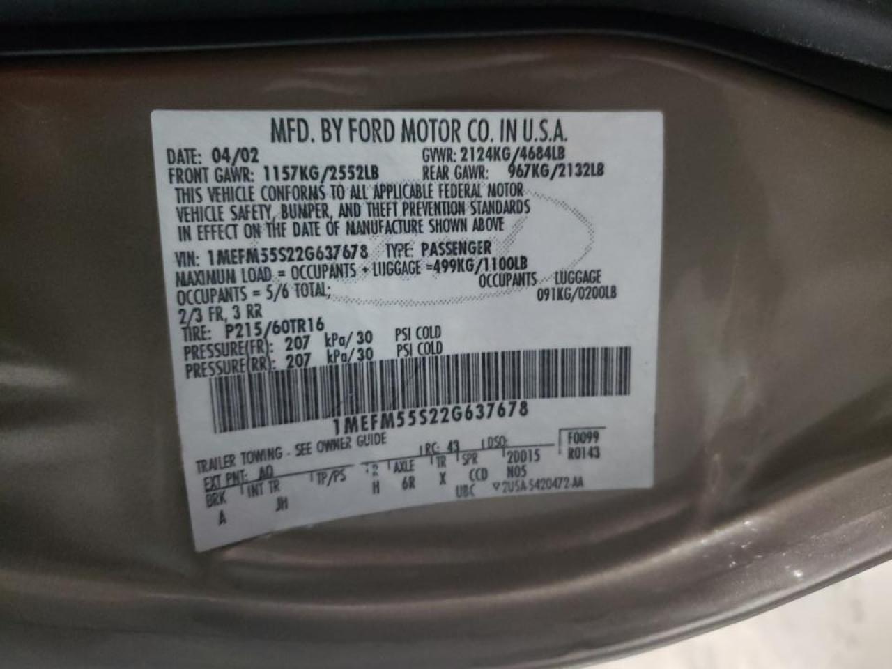 Foto 10 de la subasta – 2002 MERCURY SABLE LS P con VIN 1MEFM55S22G637678