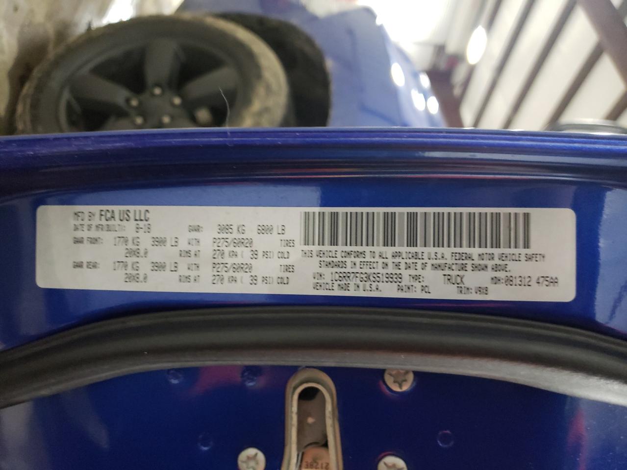 Photo 10 from auction – 2019 RAM 1500 CLASS with VIN 1C6RR7FG3KS519939