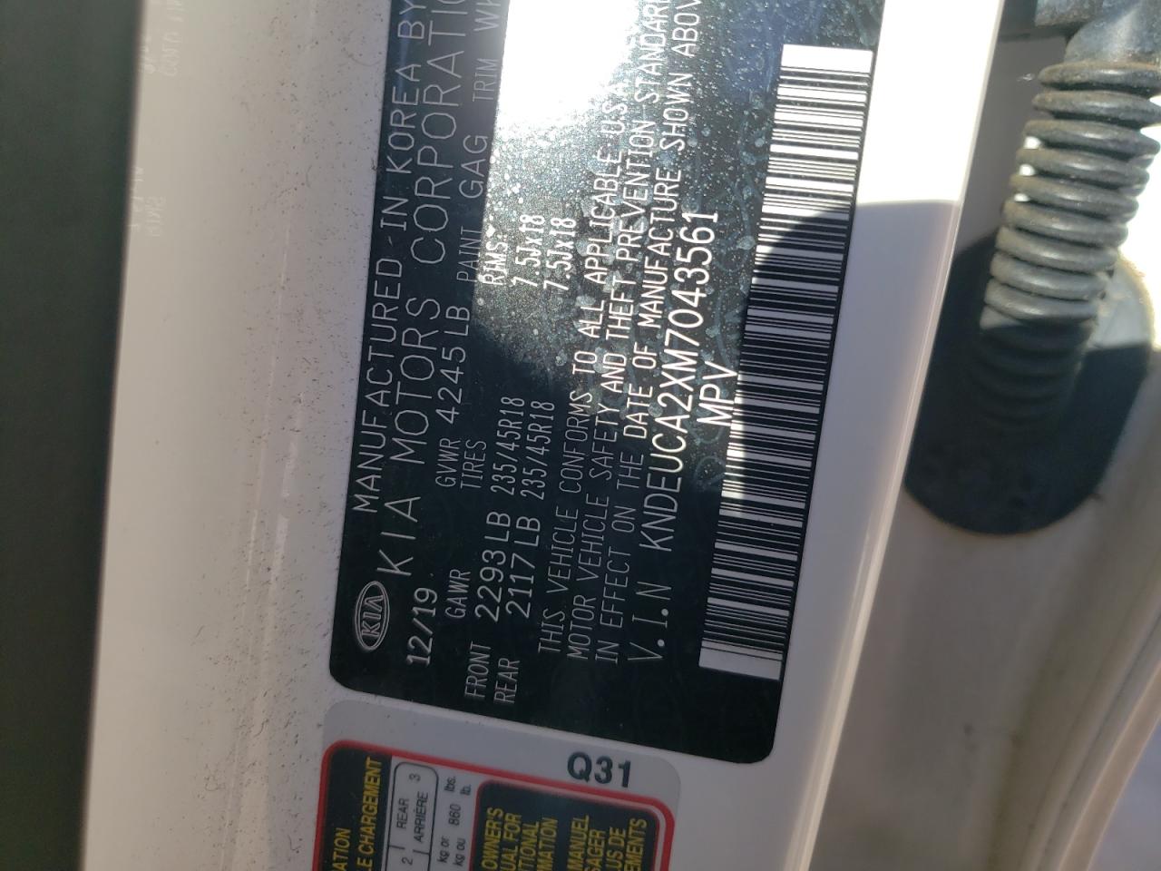 Photo 10 from auction – 2021 KIA SELTOS S with VIN KNDEUCA2XM7043561