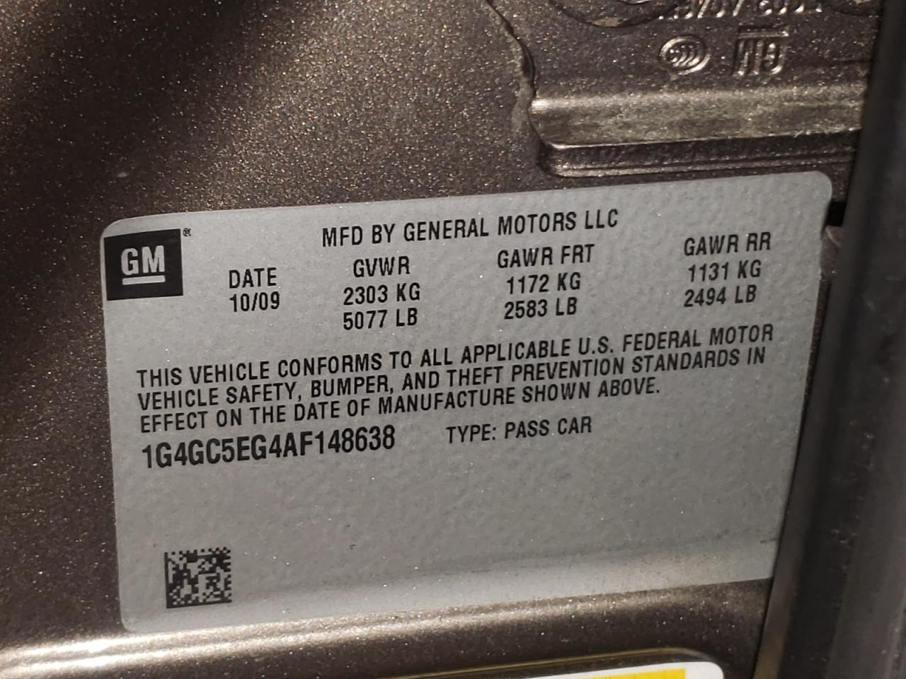 Photo 10 from auction – 2010 BUICK LACROSSE C with VIN 1G4GC5EG4AF148638