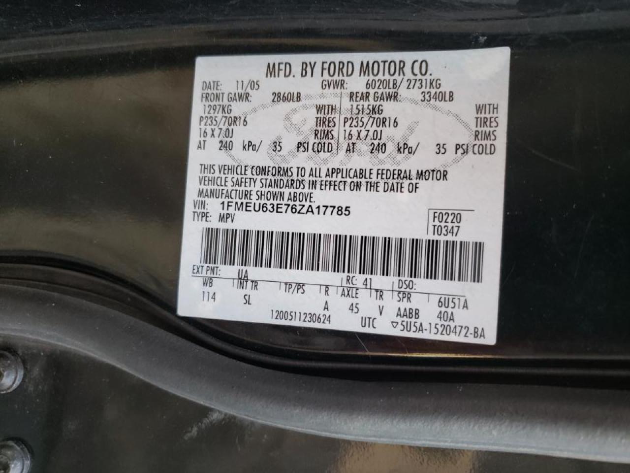 Photo 10 from auction – 2006 FORD EXPLORER with VIN 1FMEU63E76ZA17785