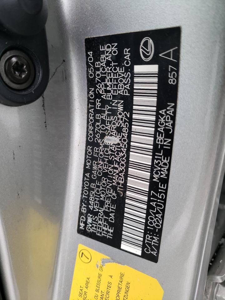 Photo 10 from auction – 2004 LEXUS ES 330 with VIN JTHBA30G345048572