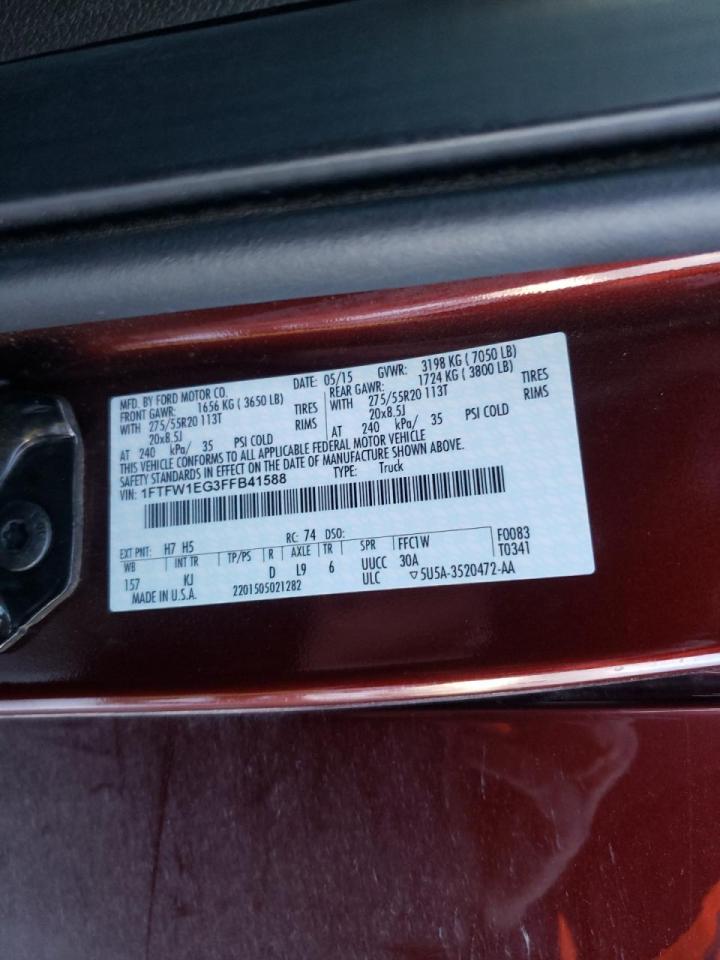 Photo 10 from auction – 2015 FORD F150 SUPER with VIN 1FTFW1EG3FFB41588