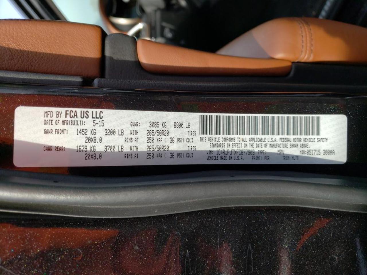 Photo 10 from auction – 2015 JEEP GRAND CHER with VIN 1C4RJFJTXFC877909