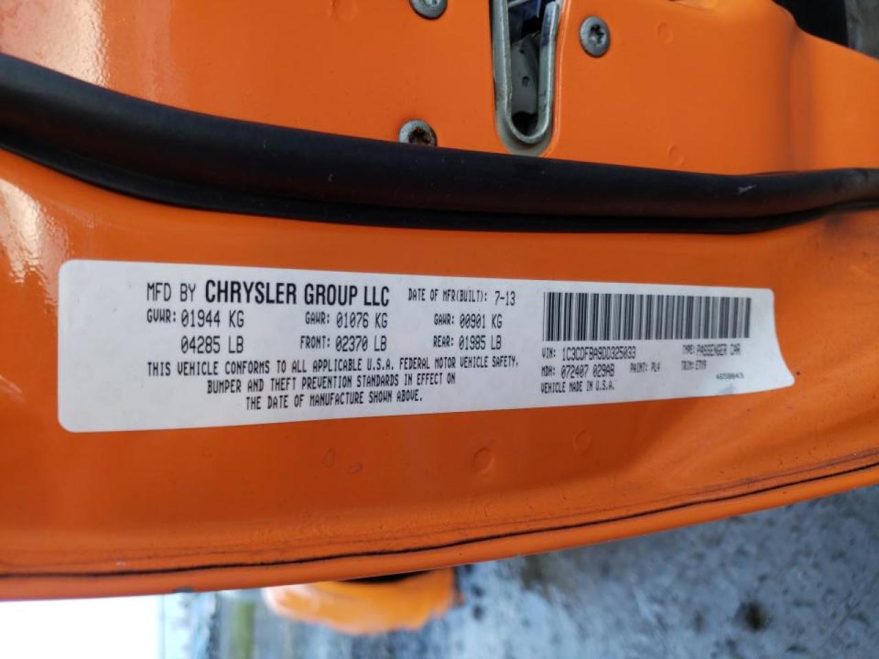 Photo 10 from auction – 2013 DODGE DART SXT with VIN 1C3CDFBA9DD325033