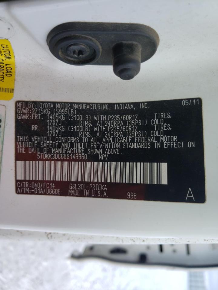 Photo 10 from auction – 2011 TOYOTA SIENNA with VIN 5TDKK3DC6BS149960