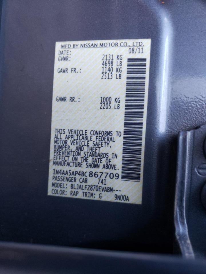 Photo 10 from auction – 2011 NISSAN MAXIMA S with VIN 1N4AA5AP4BC867709