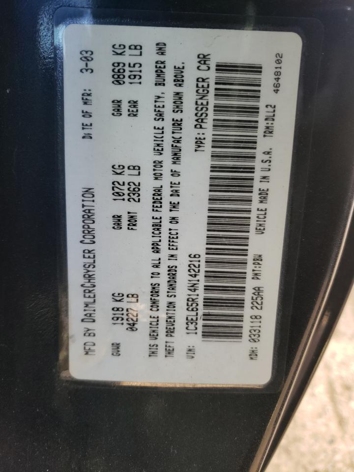 Photo 10 from auction – 2004 CHRYSLER SEBRING LI with VIN 1C3EL65R14N142216