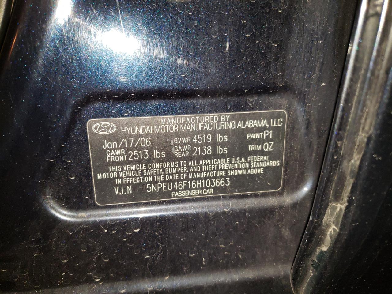 Photo 10 from auction – 2006 HYUNDAI SONATA GLS with VIN 5NPEU46F16H103663