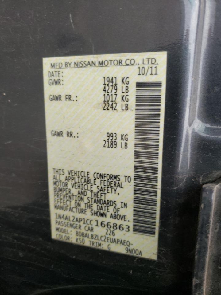 Photo 10 from auction – 2012 NISSAN ALTIMA BAS with VIN 1N4AL2AP1CC166863