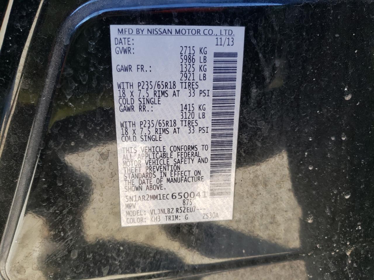 Photo 10 from auction – 2014 NISSAN PATHFINDER with VIN 5N1AR2MM1EC650041