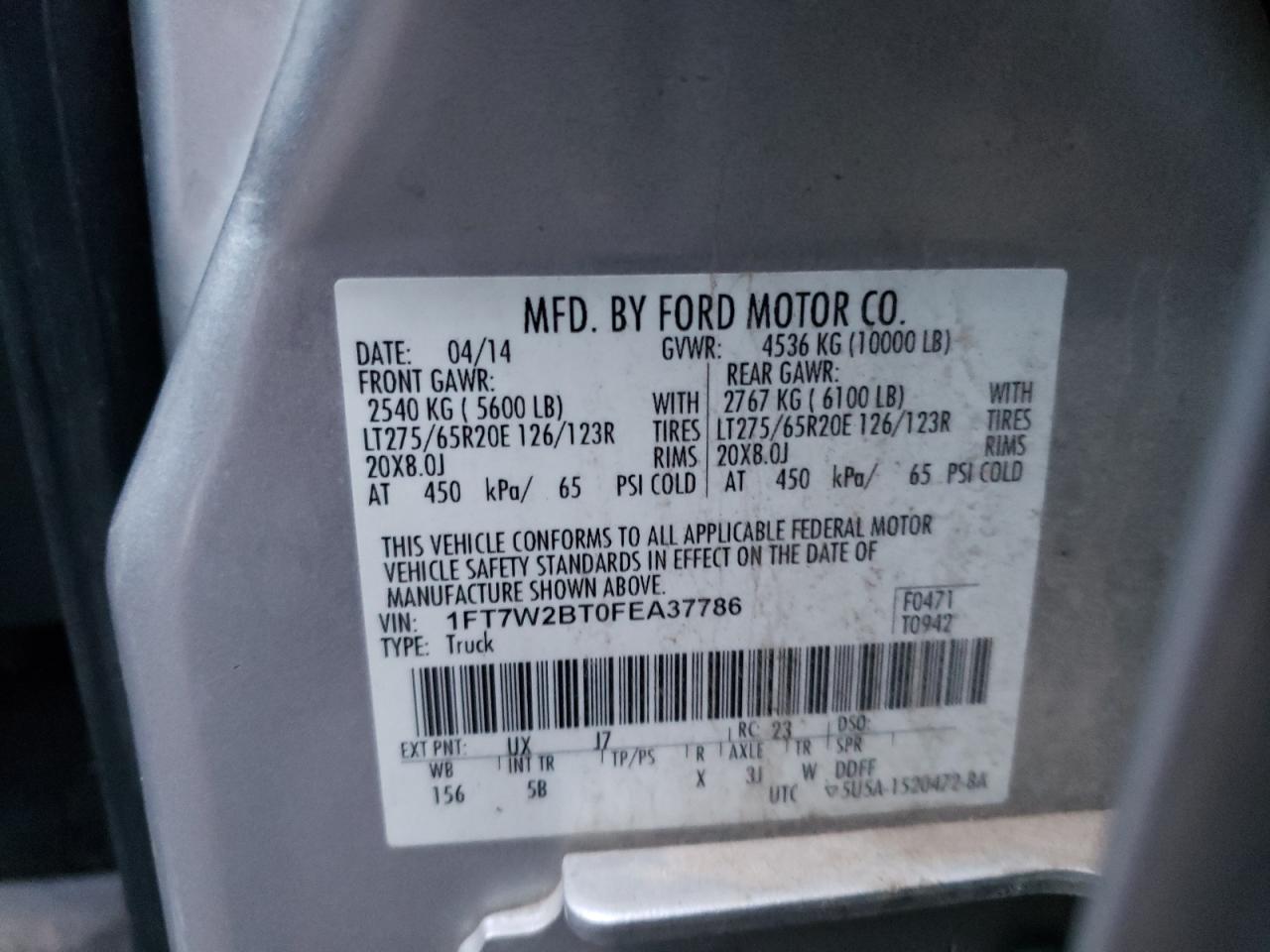 Photo 10 from auction – 2015 FORD F250 SUPER with VIN 1FT7W2BT0FEA37786