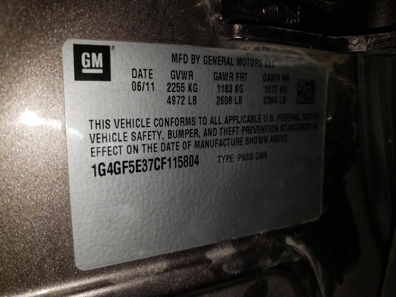 Photo 10 from auction – 2012 BUICK LACROSSE P with VIN 1G4GF5E37CF115804
