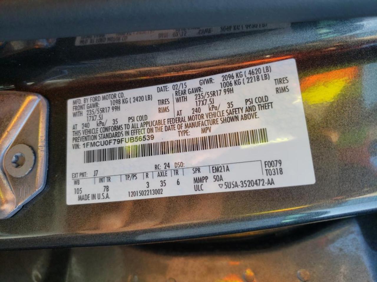 Photo 10 from auction – 2015 FORD ESCAPE S with VIN 1FMCU0F79FUB56539