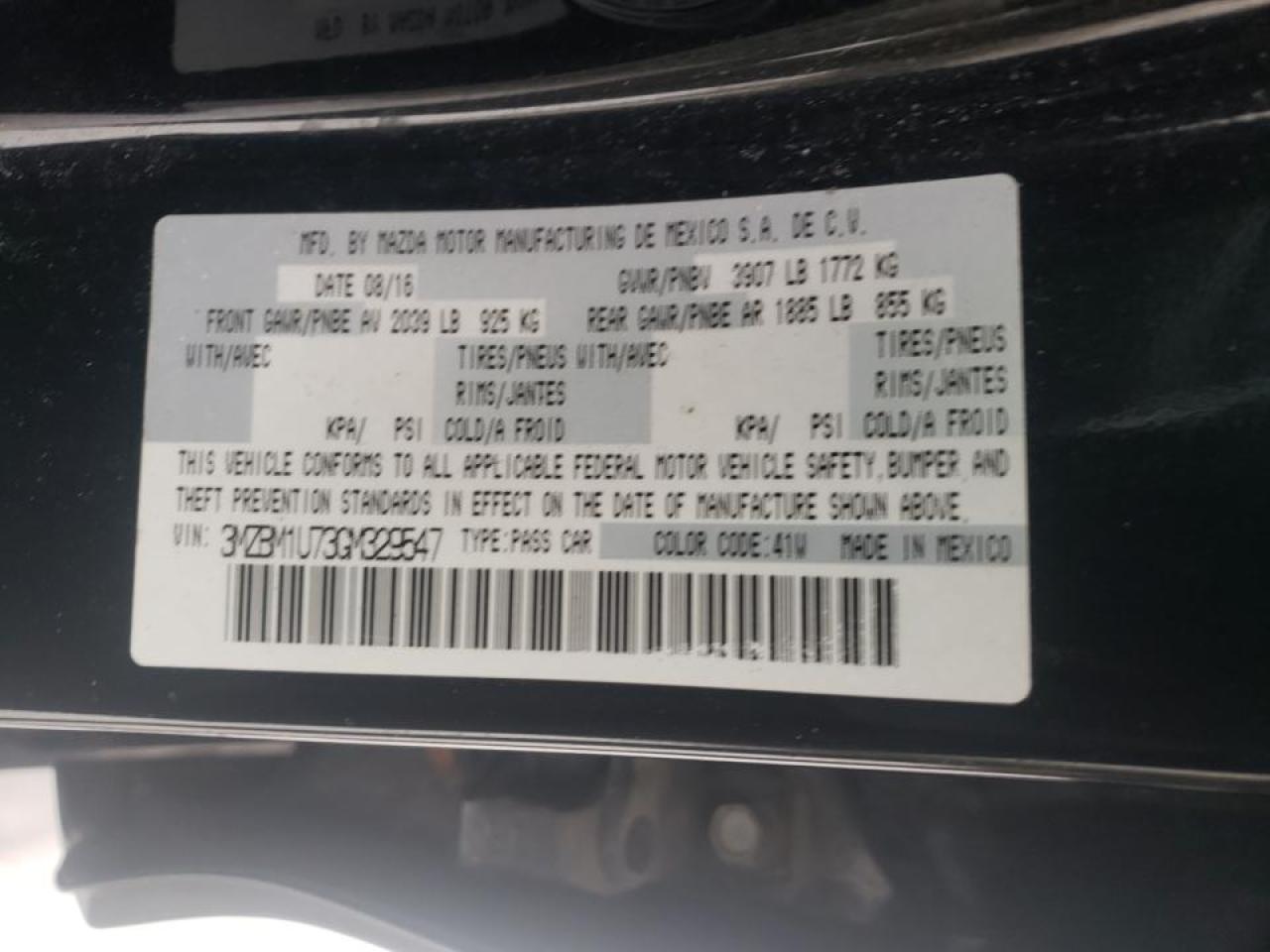 Photo 10 from auction – 2016 MAZDA 3 SPORT with VIN 3MZBM1U73GM329547