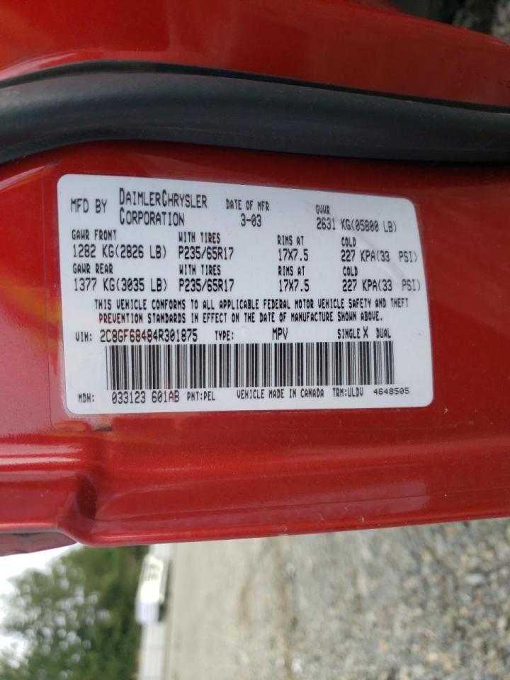 Photo 10 from auction – 2004 CHRYSLER PACIFICA with VIN 2C8GF68484R301875