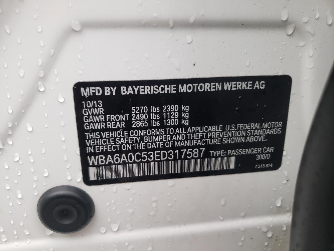Photo 10 from auction – 2014 BMW 640 I GRAN with VIN WBA6A0C53ED317587