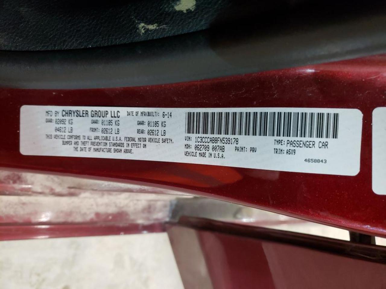 Photo 10 from auction – 2015 CHRYSLER 200 LIMITE with VIN 1C3CCCAB8FN539178