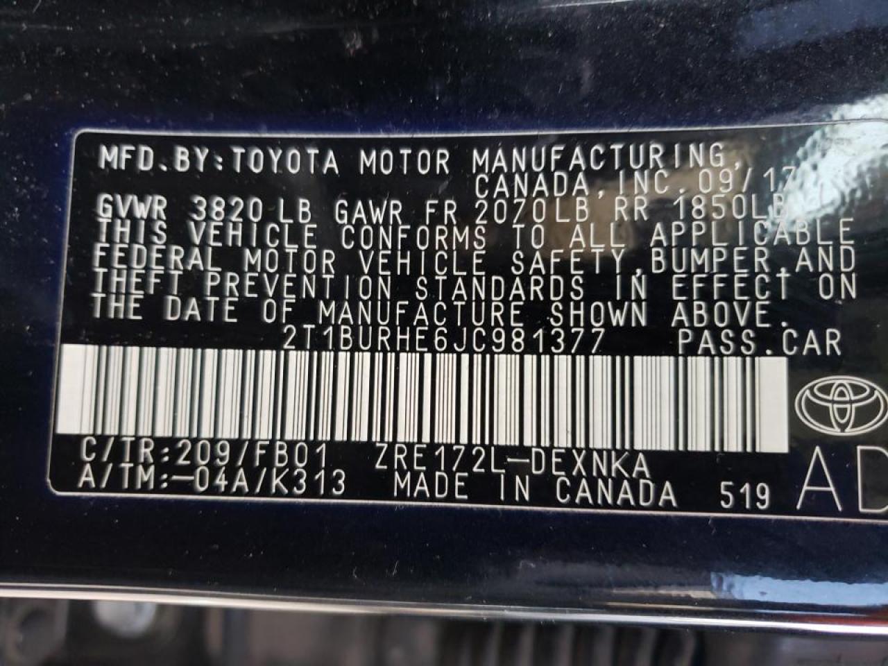Photo 10 from auction – 2018 TOYOTA COROLLA L with VIN 2T1BURHE6JC981377