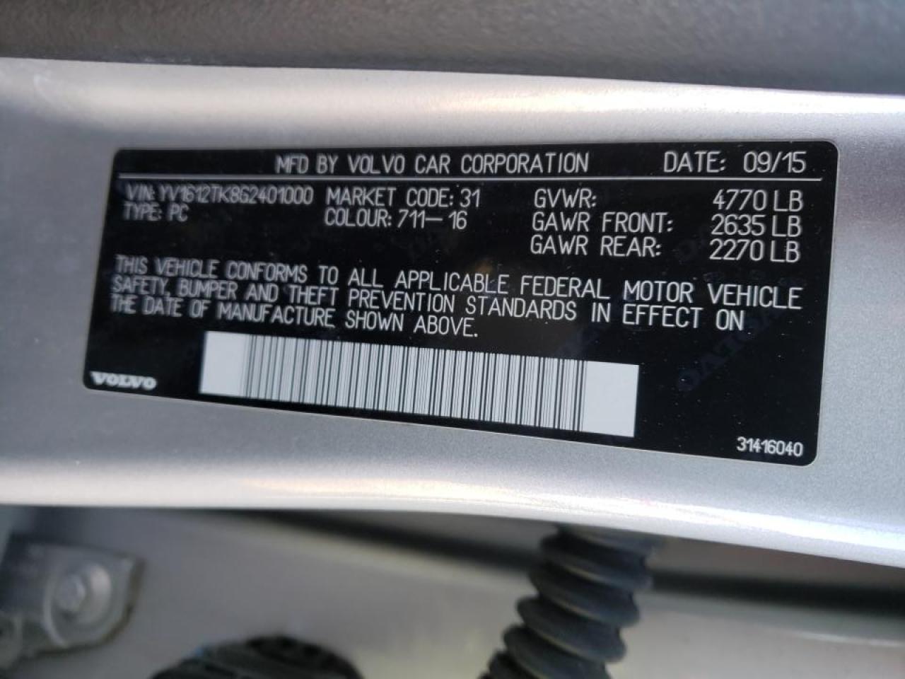 Photo 10 from auction – 2016 VOLVO S60 PREMIE with VIN YV1612TK8G2401000
