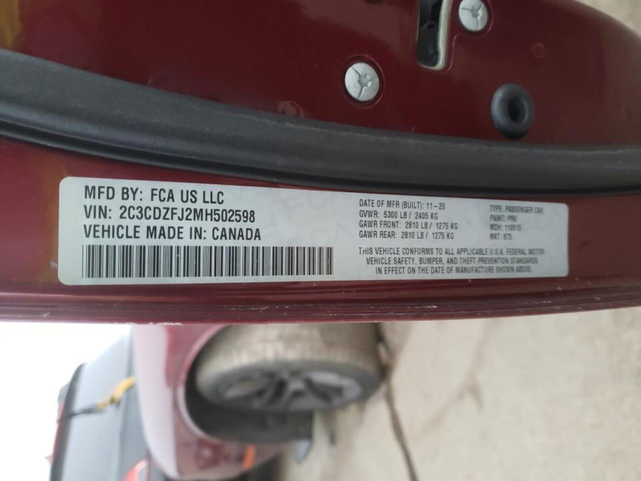 Photo 10 from auction – 2021 DODGE CHALLENGER with VIN 2C3CDZFJ2MH502598