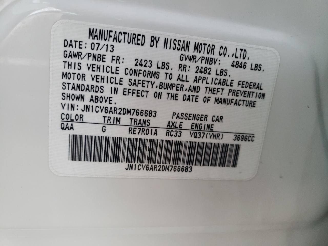Photo 10 from auction – 2013 INFINITI G37 with VIN JN1CV6AR2DM766683