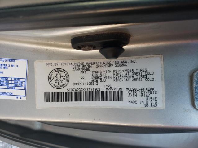 Photo 10 from auction – 2004 TOYOTA SIENNA CE with VIN 5TDZA23CX4S171962