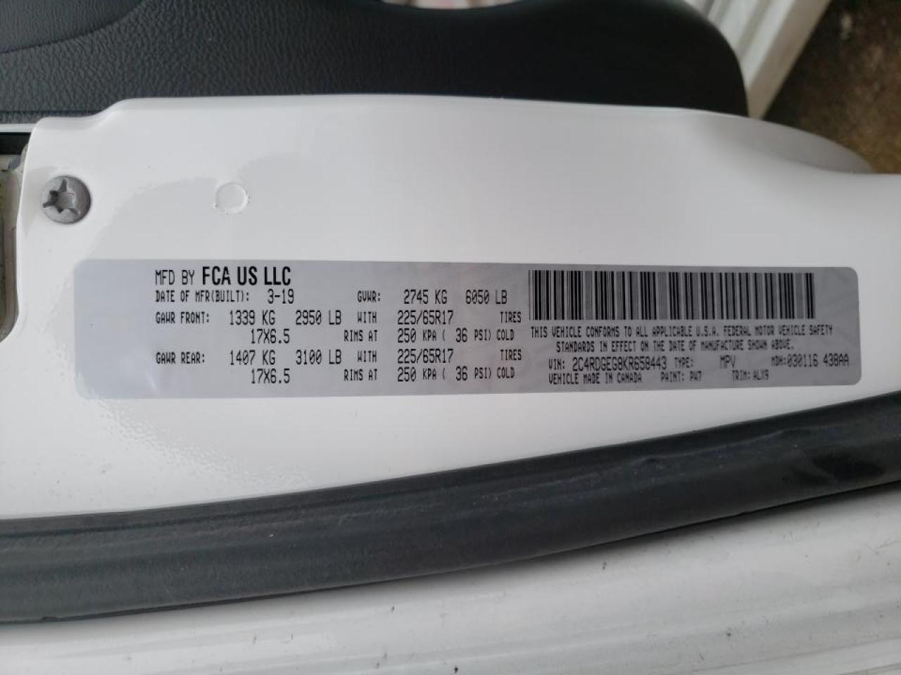 Photo 10 from auction – 2019 DODGE GRAND CARA with VIN 2C4RDGEG8KR658443