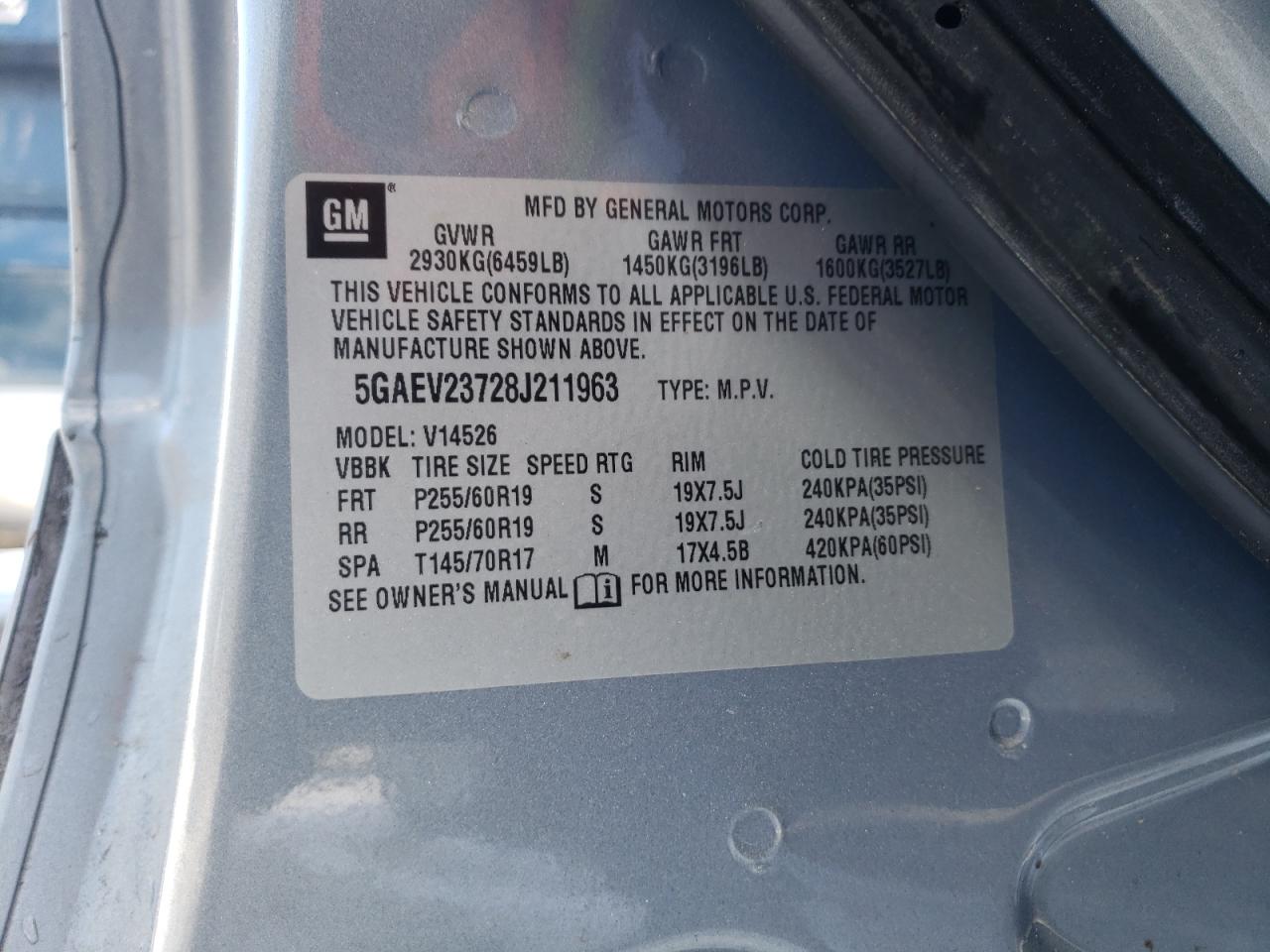 Photo 10 from auction – 2008 BUICK ENCLAVE CX with VIN 5GAEV23728J211963