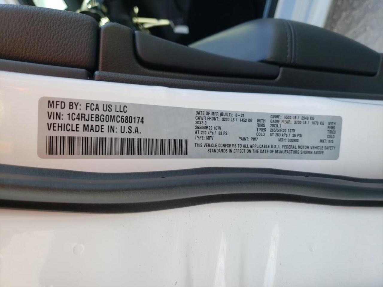 Photo 10 from auction – 2021 JEEP GRAND CHER with VIN 1C4RJEBG0MC680174