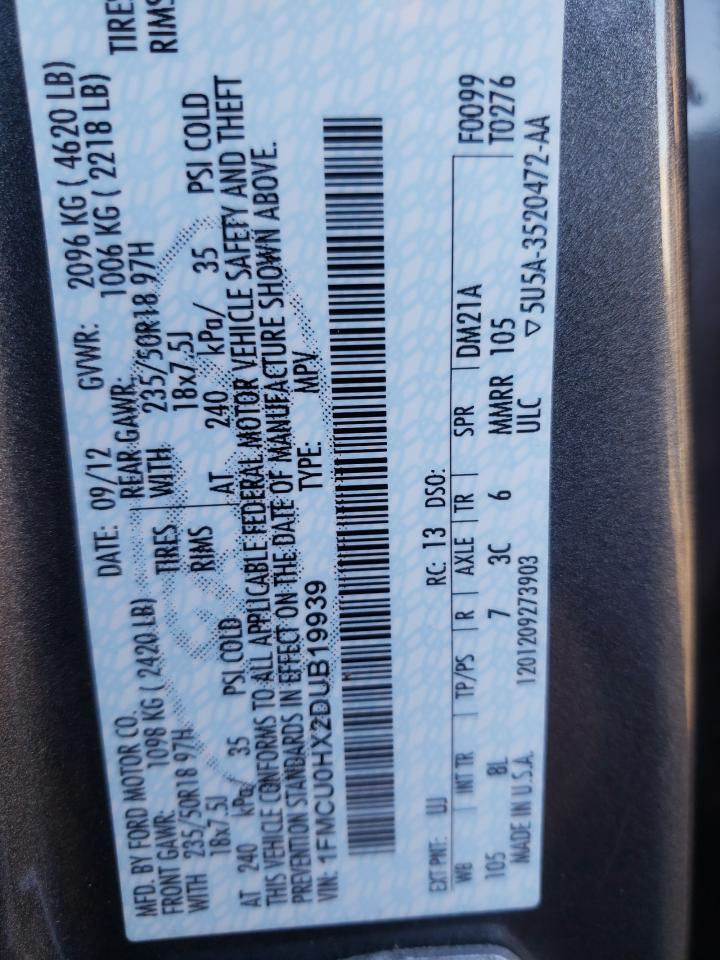 Photo 10 from auction – 2013 FORD ESCAPE SEL with VIN 1FMCU0HX2DUB19939