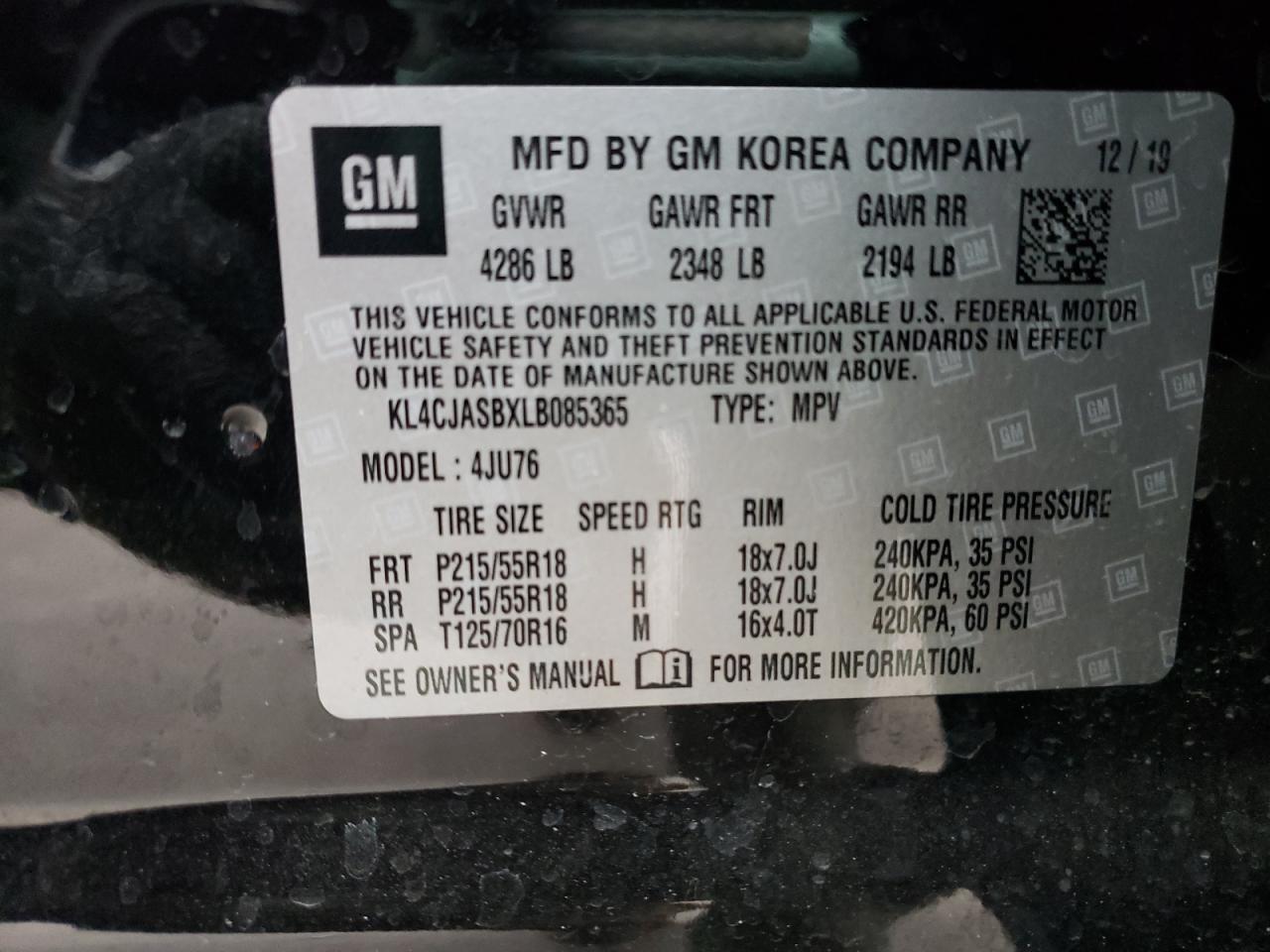 Photo 10 from auction – 2020 BUICK ENCORE PRE with VIN KL4CJASBXLB085365