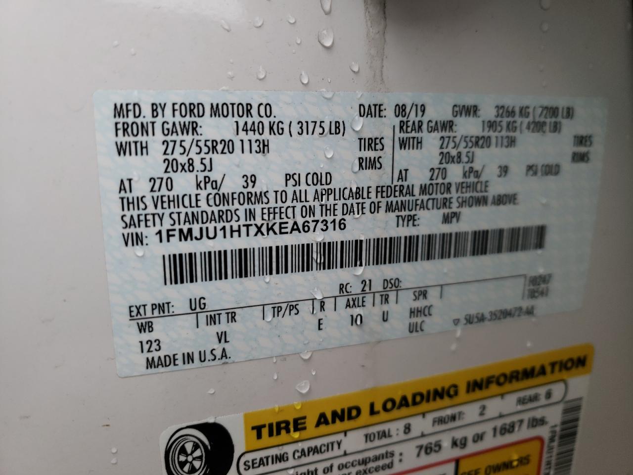 Photo 10 from auction – 2019 FORD EXPEDITION with VIN 1FMJU1HTXKEA67316