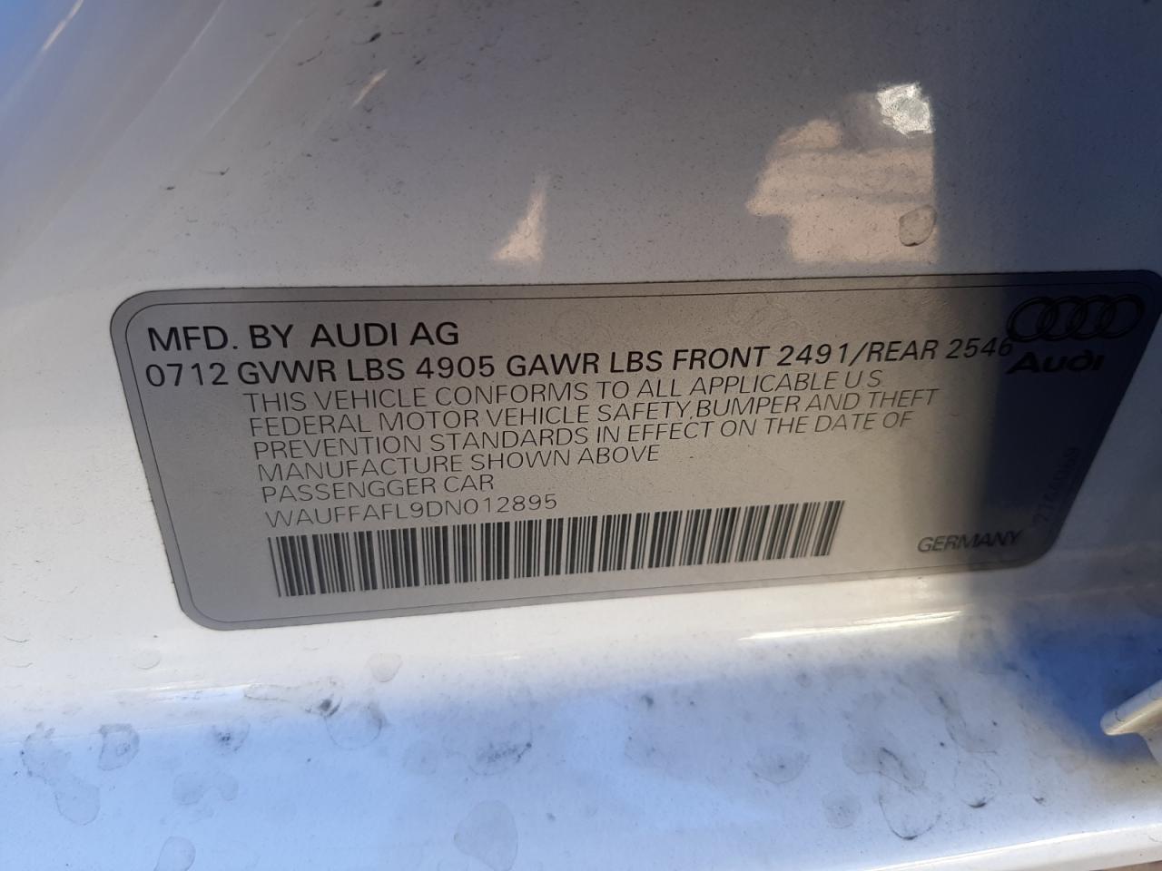 Photo 10 from auction – 2013 AUDI A4 PREMIUM with VIN WAUFFAFL9DN012895