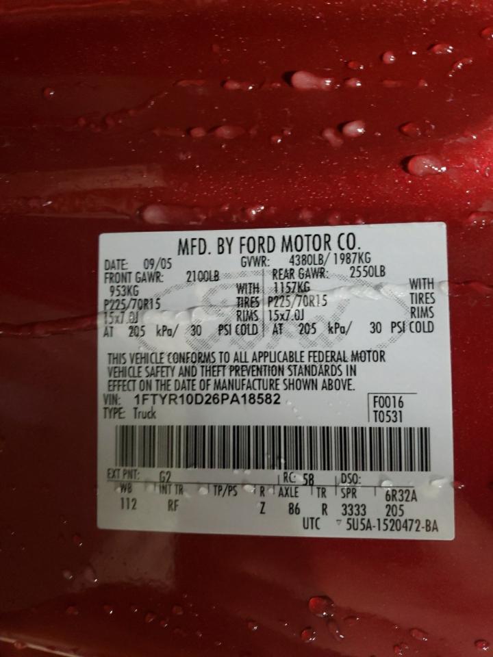 Photo 10 from auction – 2006 FORD RANGER with VIN 1FTYR10D26PA18582