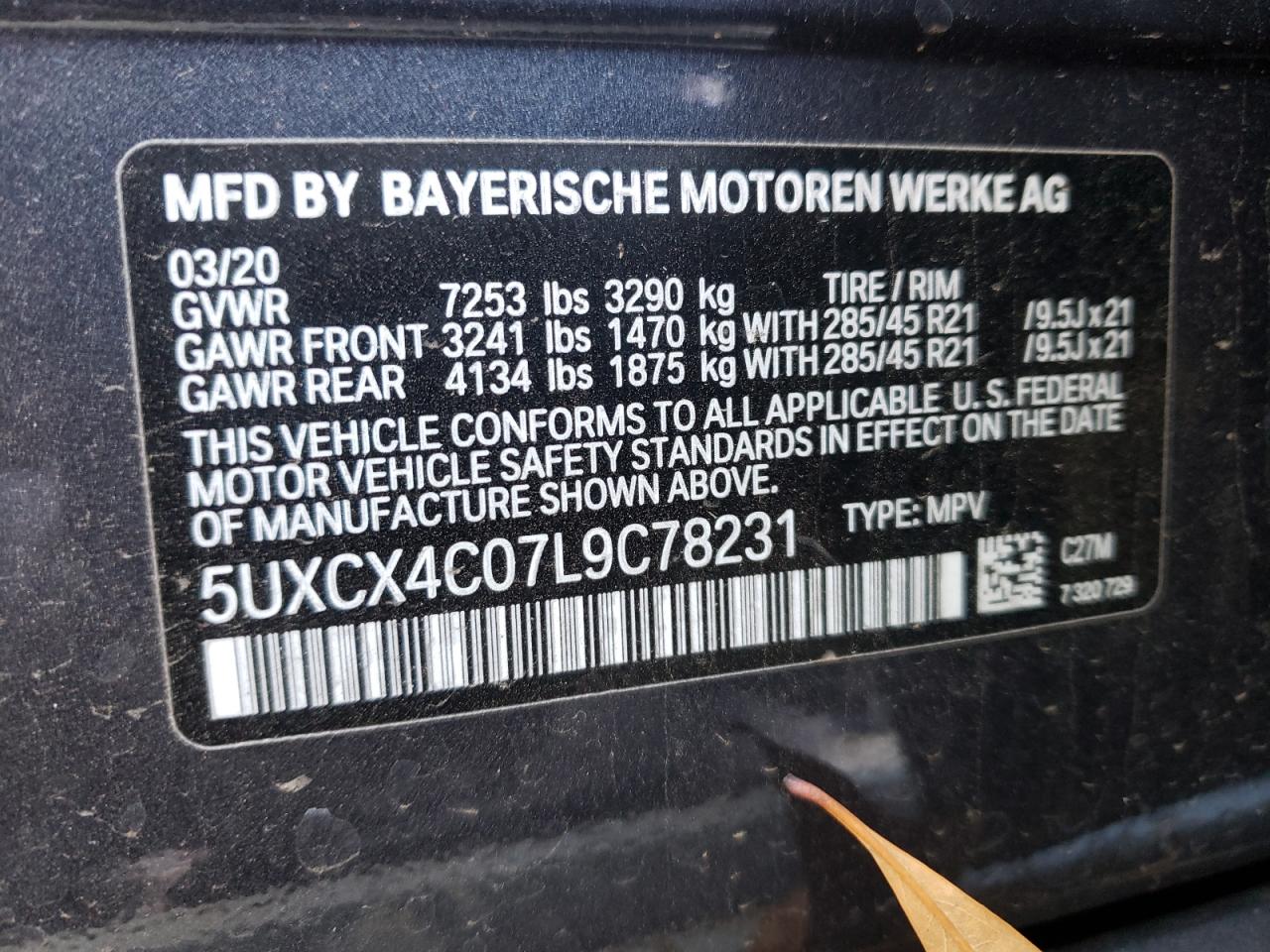 Photo 10 from auction – 2020 BMW X7 XDRIVE5 with VIN 5UXCX4C07L9C78231