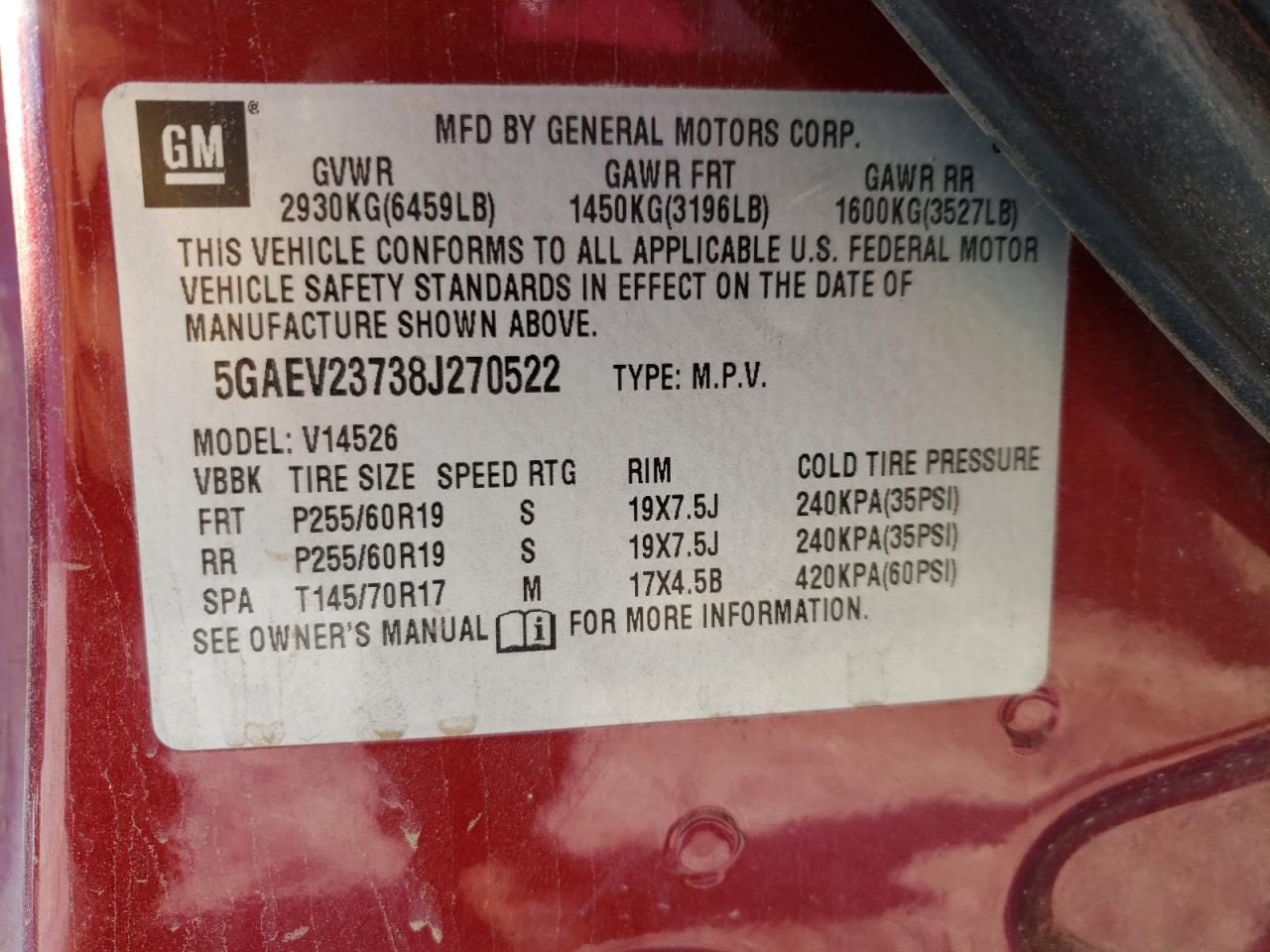 Photo 10 from auction – 2008 BUICK ENCLAVE CX with VIN 5GAEV23738J270522