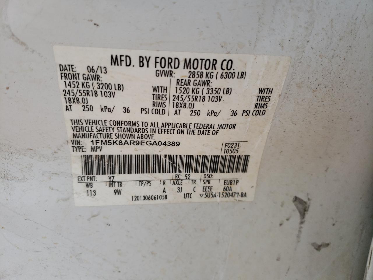 Photo 10 from auction – 2014 FORD EXPLORER P with VIN 1FM5K8AR9EGA04389